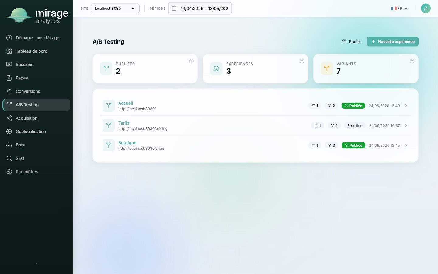 A/B Testing dans Mirage Analytics : expériences ciblées par profils comportementaux